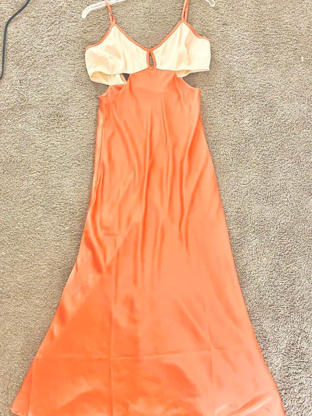 Satin Orange Maxi Dress with Cream Bodice